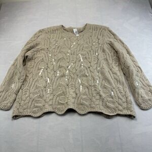 Wynne Collection Cable Knit Sweater Women's XL Beige Sequin Chunky Knit